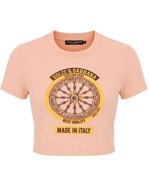 Dolce & Gabbana Graphic-Print Cropped T-Shirt - Pink