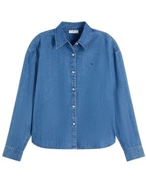Tommy Hilfiger Logo-Embroidered Denim Shirt - Blue