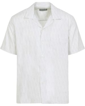 Canali Striped Short Sleeve Shirt - White