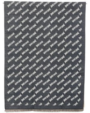 Just Cavalli Logo-Print Fringed Scarf - Grey