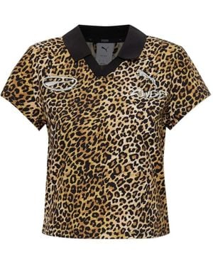 PUMA Collared Animal Print Top - Black