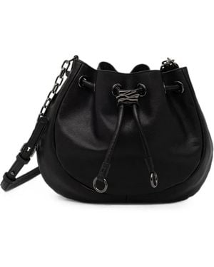KARL LAGERFELD Logo-Plaque Drawstring Bucket Bag - Black
