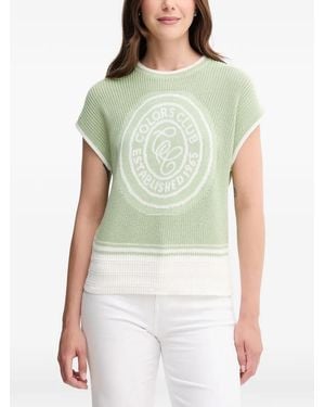 Benetton Intarsia Logo Knit Top - Green