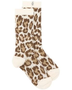 UGG Calcetines Con Estampado De Leopardo Y Forro De Pelo De Borrego - Blanco