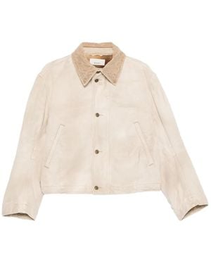 6397 Corduroy-Collar Button-Front Jacket - Neutre