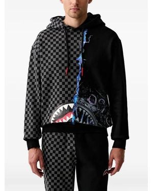 Sprayground Checkerboard-Print Graphic-Print Hoodie - Black