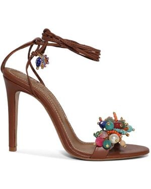 Alameda Turquesa Oceanide Hearls Beaded-Tie Sandals - Brown