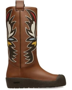Bally Chambery Leather Eagle-Motif Boots - Brown