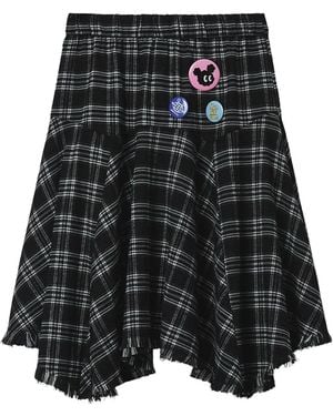 Mini Cream Plaid Frayed Mini Skirt - Black