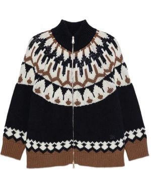ERMANNO FIRENZE Sequin-Embellished Jacquard-Knit Cardigan - Black