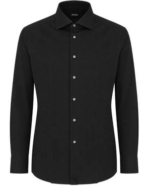 ZEGNA Long-Sleeve Button-Down Shirt - Black