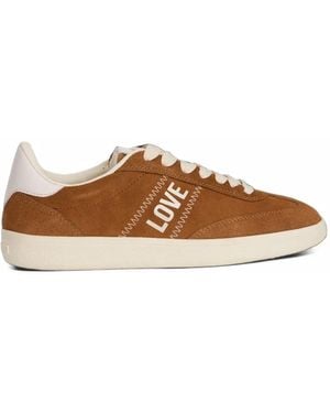 Love Moschino Logo-Print Suede Trainers - Brown