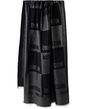 Moschino Logo-Print Metallic-Effect Scarf - Black