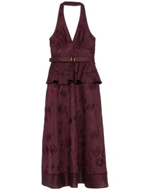Self-Portrait Floral-Embroidered Midi Dress - Purple