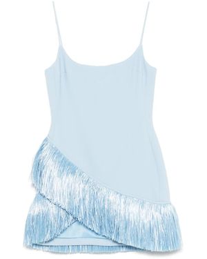 David Koma Raffia Fringe-Trim Mini Dress - Blue
