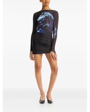 Maisie Wilen Sculpture-Print Long-Sleeves Mini Dress - Black