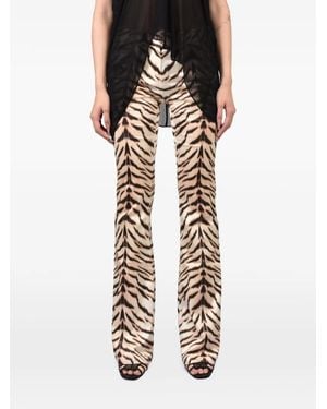 Room Service Pjs Tiger-Print Satin Flared Trousers - Black