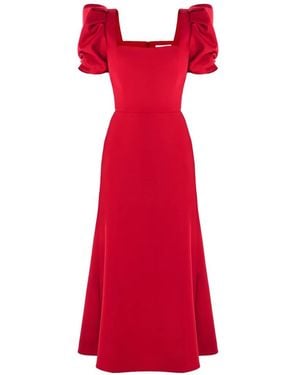 POST MERIDIEM Square-Neck Midi Dress - Red