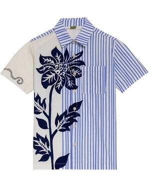 Agua Bendita Gestreiftes Jack Hemd mit Blumen-Print - Blau