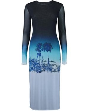 STAUD Raven Long-Sleeve Print Midi Dress - Blue