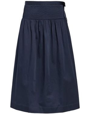 Damson Madder Smocked-Waist Gathered Midi Skirt - Blue