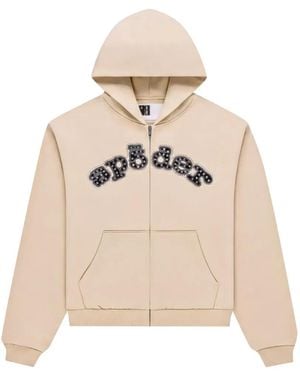 Sp5der Mixed Stone Og V2 Rhinestone-Embellished Logo-Print Hoodie - Natural