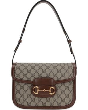 Gucci Gg Supreme 1955 Horsebit Shoulder Bag - Grey