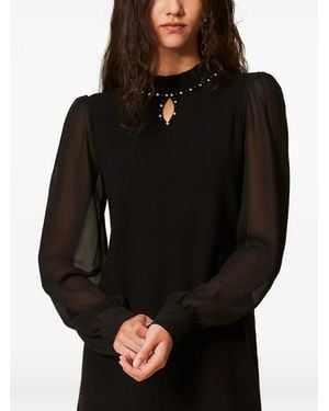 Twinset Short Knit Dress With Ruffles - Black