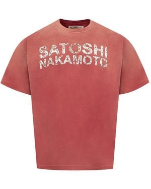 Satoshi Nakamoto Pearl Studded Logo T-Shirt - Red