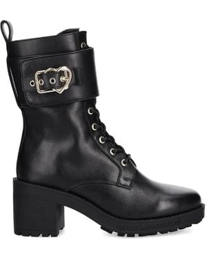 Love Moschino Buckle-Detail Lace-Up Heeled Boots - Black