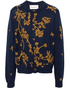 BAZISZT Cardigan Mit Blumenstickerei - Blau