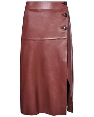 Yves Salomon Buttoned Leather Wrap Skirt - Red