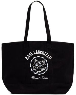 KARL LAGERFELD Ikon Logo-Print Canvas Tote Bag - Black