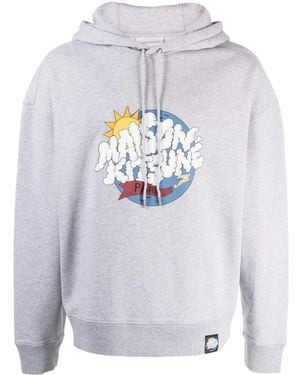 Maison Kitsuné Graphic-Print Cotton Hoodie - Grey