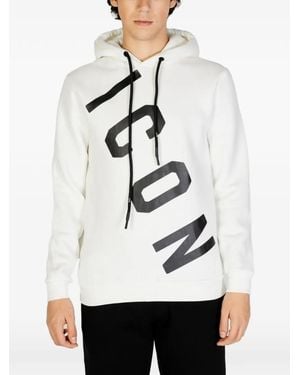 Icon Brand Logo-Print Hoodie - White