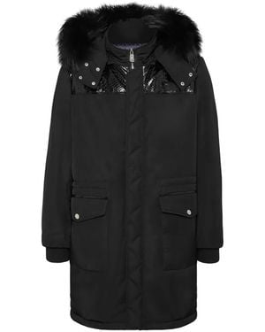 Billionaire Parka À Capuche Bordée De Peau De Python - Black