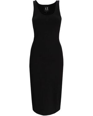 ARMANI EXCHANGE Ribbed Midi Dress - Black