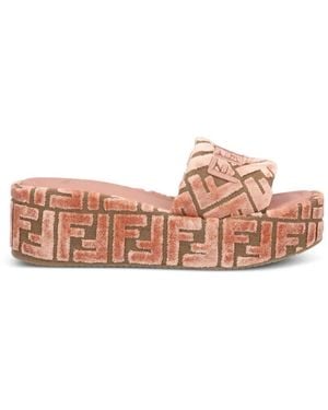 Fendi 60Mm Sunshine Ff-Jacquard Platform Sandals - Rosa