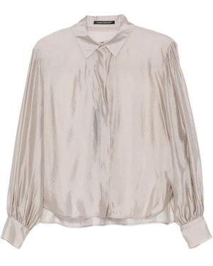 Luisa Cerano Semi-Sheer Pleated-Sleeve Blouse - Natural