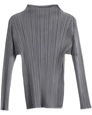 Pleats Please Issey Miyake Pleated Long-Sleeve Top - Grey