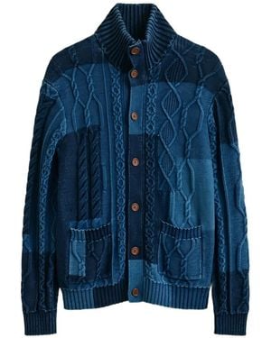 GANT Cardigan En Maille Torsadée À Design Patchwork - Bleu