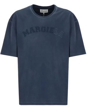 Maison Margiela Logo-Embroidered Cotton T-Shirt - Blue