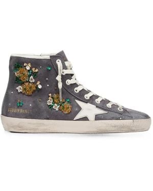 Golden Goose Francy Suede Upper With Crystals And Flowers-Beads Embroidery Leather Star - White