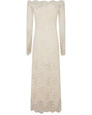 Rabanne Off-Shoulder Lace Midi Dress - Natural
