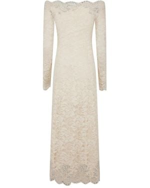 Rabanne Off-Shoulder Lace Midi Dress - Natural