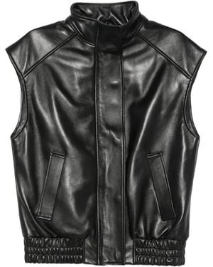 Manokhi Zera Elasticated-Hem Leather Gilet - Black