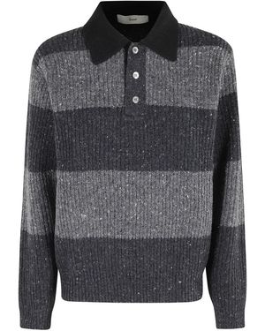 DUNST Chunky Rugby Striped Polo-Collar Sweater - Gray