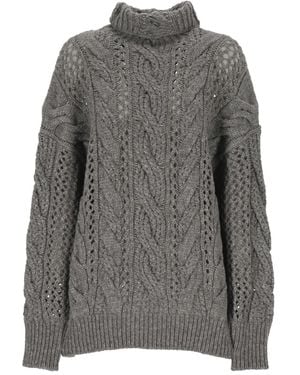 Sportmax Cable Knit Roll-Neck Sweater - Grey