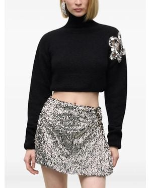 Area Crystal-Cluster Flower Turtleneck Sweater - Black
