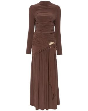 Aje. Robe Longue Selah À Fronces - Marron